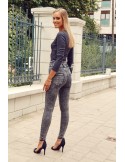 Body cu nervuri cu decolteu cu nasturi, negru FG598 - Magazin online - Boutique